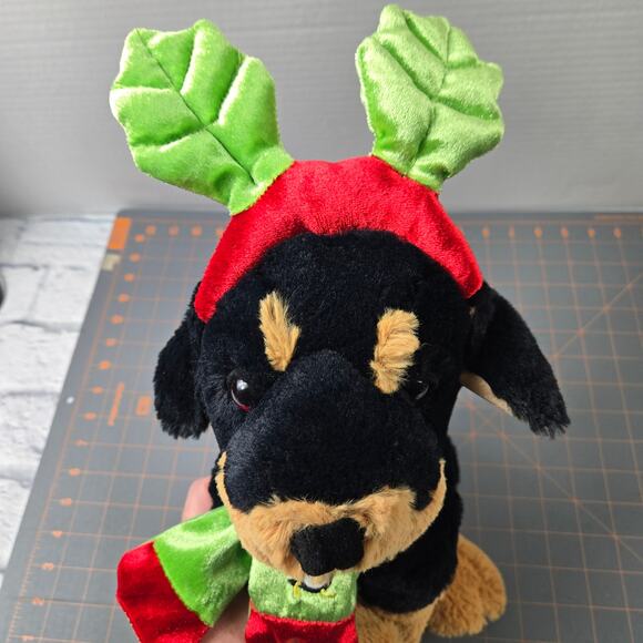 Walmart Holiday Rottweiler Dog Plush Stuffed Animal Leaf Antlers Penguin Scarf - Picture 2 of 16